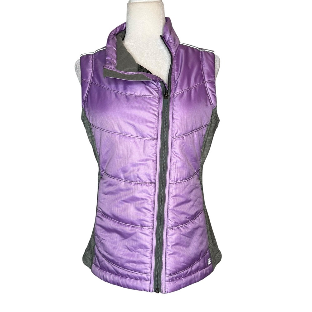 Title Nine Puffer Vest M Purple Gray Full Zip Quilted Packable Lightweight